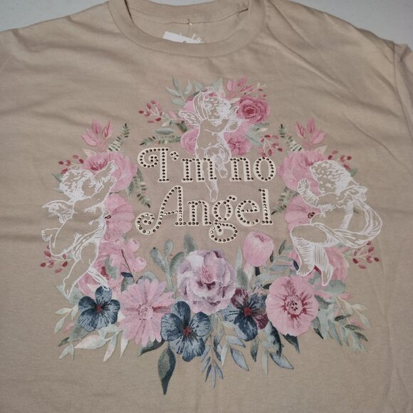 Trust The Universe Shirt Medium Cropped Im An Angel Floral Studded Crop Top Tan - Picture 9 of 15